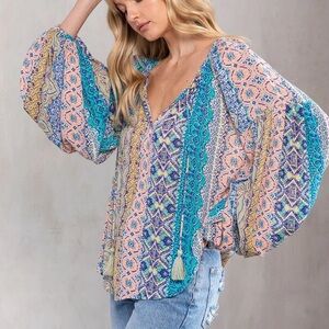 Lovestitch Hippie At Heart Volume Sleeve Blouse Size Small